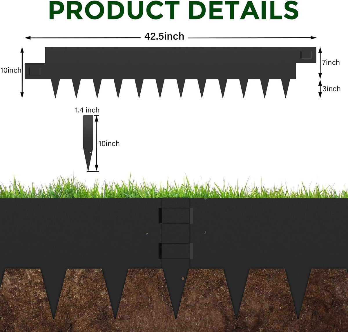 6PCS Metal Edging for Landscape - 40" L x 10" H Each (20ft Total),Metal Edging Border with 6 Clips