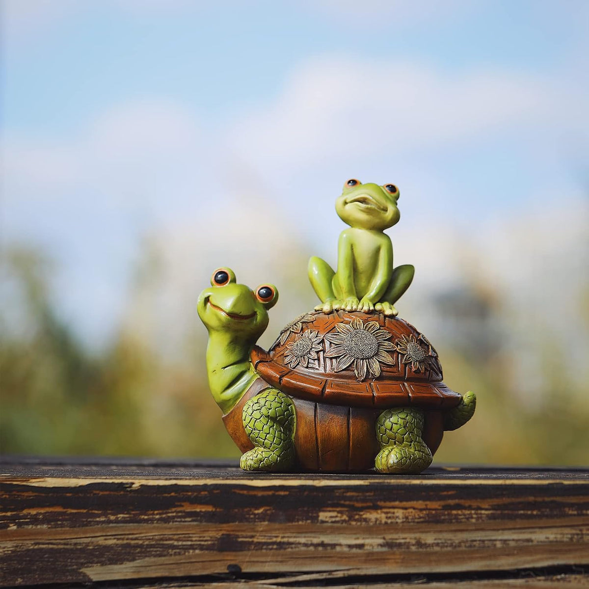 Frog Garden Statues Outdoor Decor, Resin Turtle Frogs Garden Animal Statue Waterproof, Outside Frog