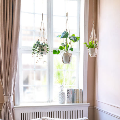 Mkono Macrame Plant Hanger Indoor 35 Inch Hanging Planter Basket Ivory 1Pc