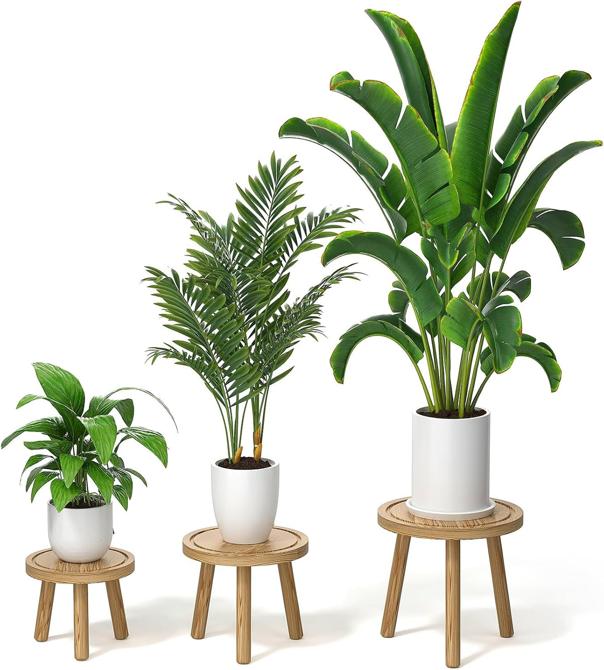 3-Pack Wood Plant Stands Indoor, Single Plant Stand for 6-12 Inch Pots, Mid-Century Modern Plant