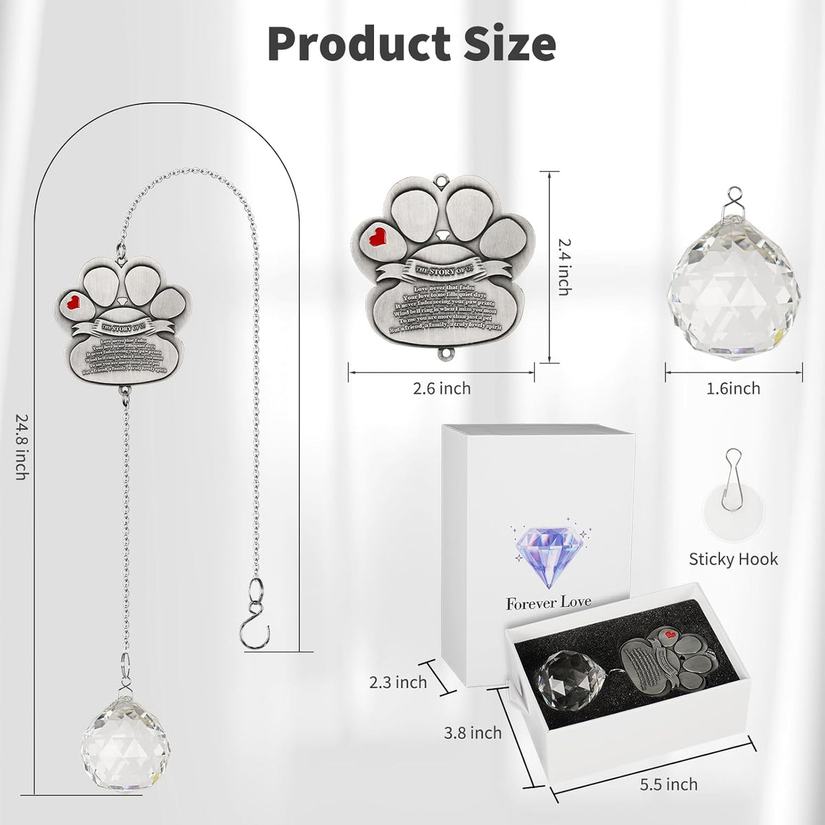 Pet Memorial Gifts for Loss of Dog Cat, Dog Memorial Crystal Suncatcher, Pet Passing Away Sympathy