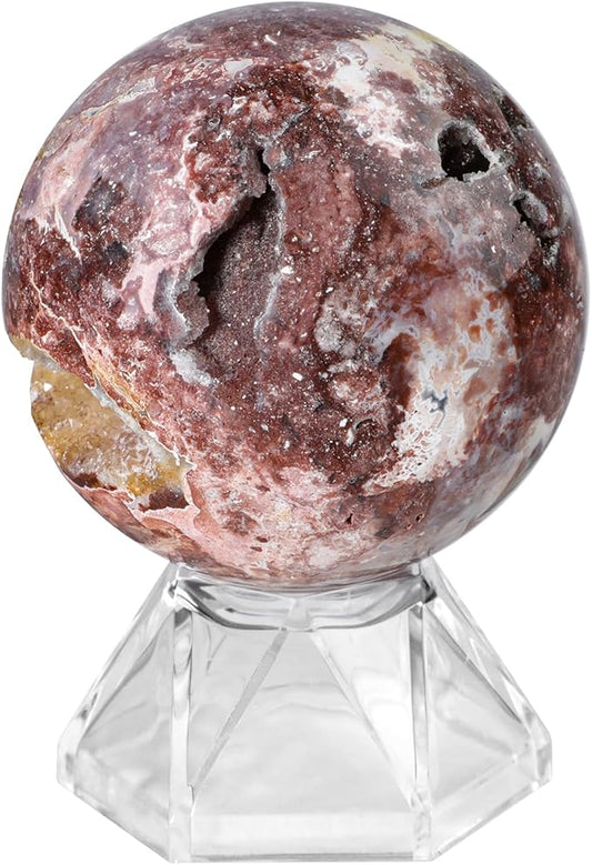 Natural Mexican Agate Crystal Ball with Acrylic Display Base, 51-60mm Polished Stone Feng Shui