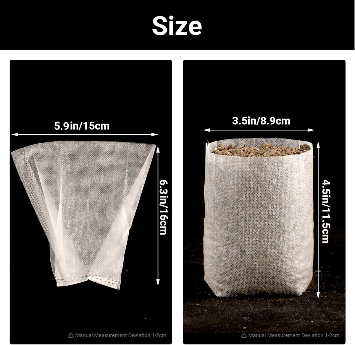 100pcs Plant Nursery Bags, 5.9x6.3 inches Non-Woven Fabric Flower Tree Seed Starters, Garden Plants