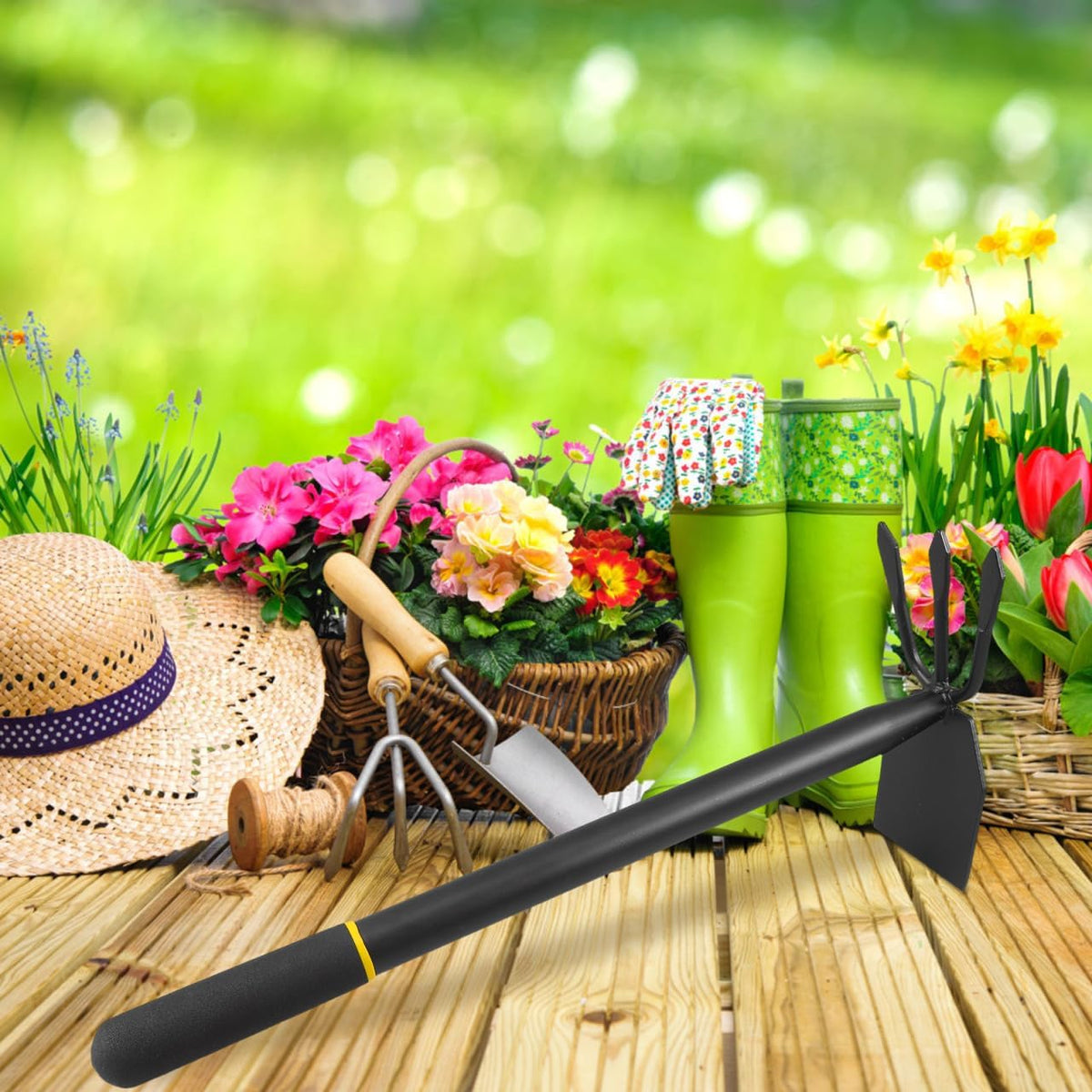 Yardwe Hoe and Cultivator, Garden Rake Hand Tiller Tool Heavy Duty Cultivator Hoe for loosening
