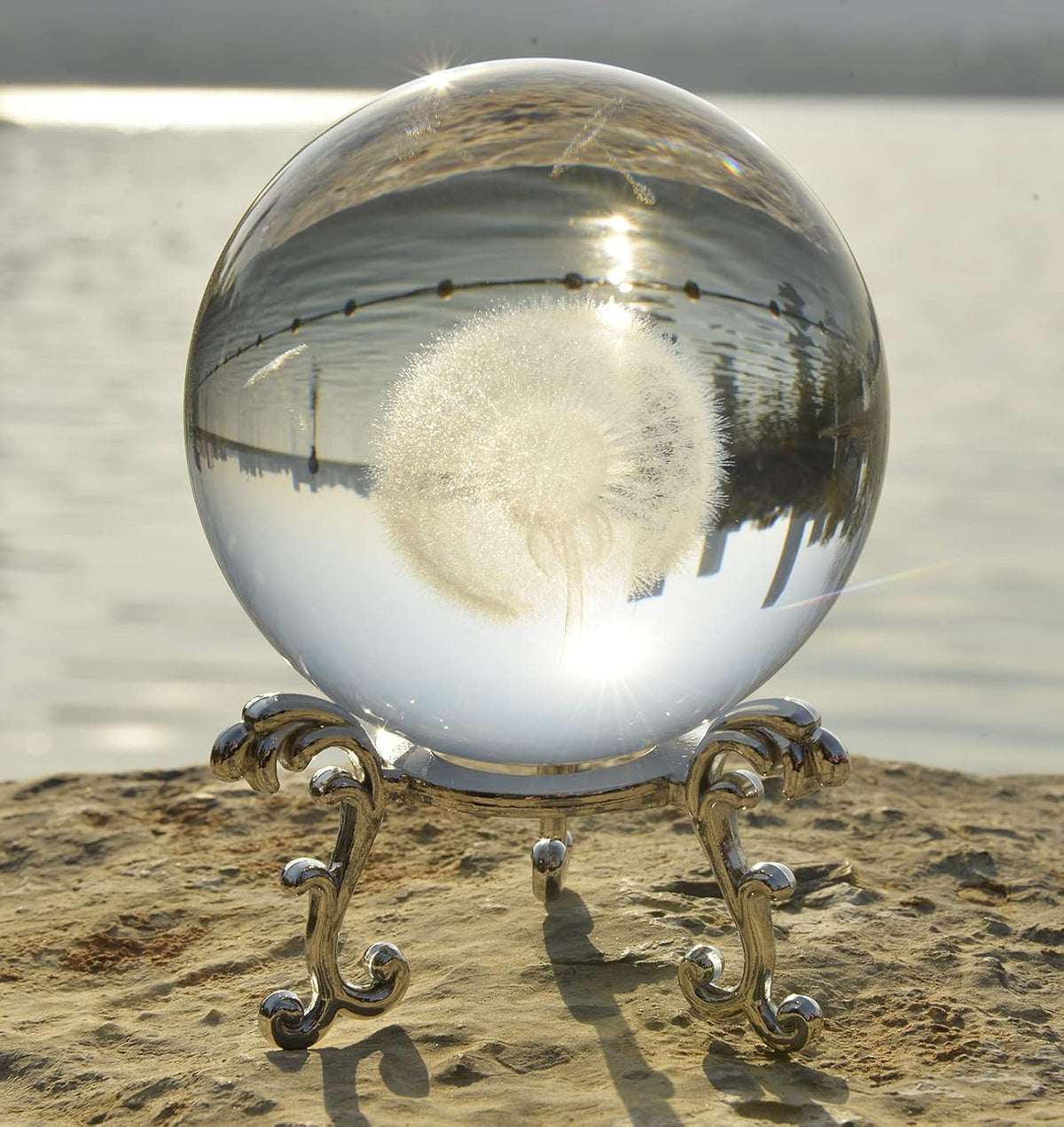 Crystal Ball Glass Globe Decor - Sphere with Stand & Gift Box, Clear Decorative Globe, 3D Crystal