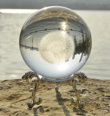 Crystal Ball Glass Globe Decor - Sphere with Stand & Gift Box, Clear Decorative Globe, 3D Crystal
