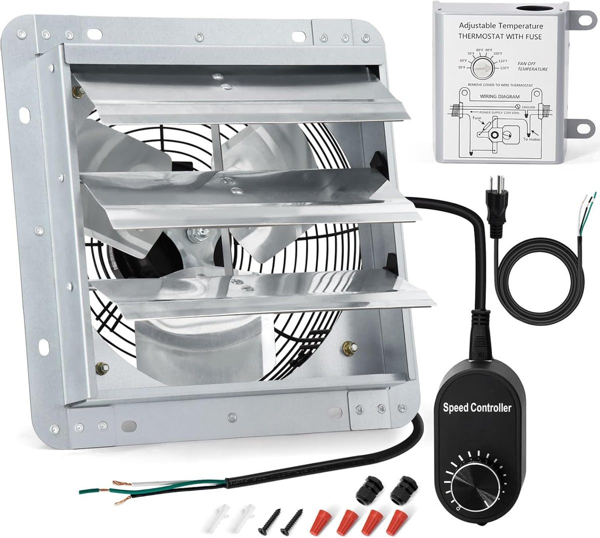 Criditpid 10 Inch Shutter Exhaust Fan, 820 CFM Attic Fan, Wall Mounted Vent Fan with Speed