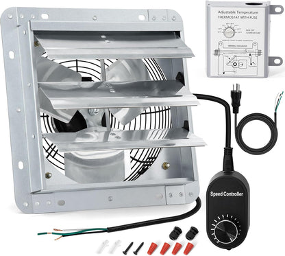 Criditpid 10 Inch Shutter Exhaust Fan, 820 CFM Attic Fan, Wall Mounted Vent Fan with Speed
