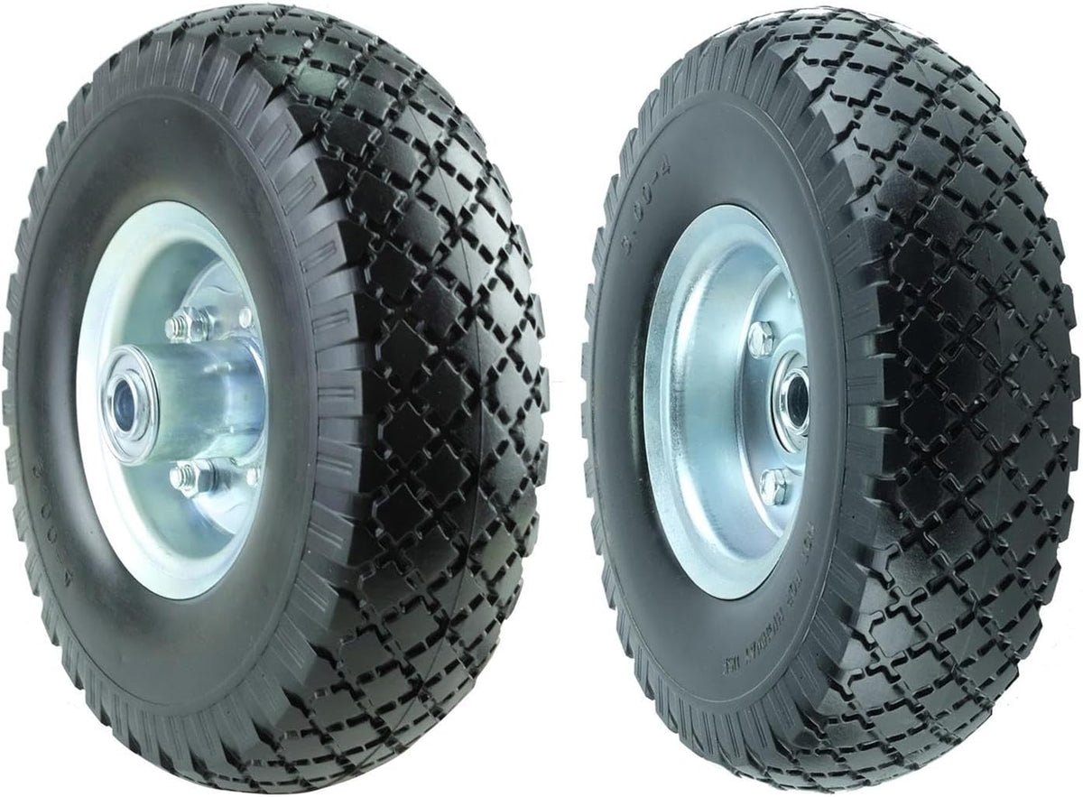 KF4003 Twin Pack 10-Inch Solid Rubber Tire Wheels Replacement 3.00-4 Tires Wheels Flat Free with