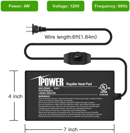 iPower 4 by 7 Inch Reptile Heating Pad with Temperature Adjustable Controller Knob, Under Tank