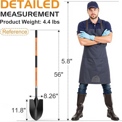 HIGHLIGHT Spade, Heavy Duty Gardening Shovel, Garden Shovel 56 inch for Digging, Round Shovel with