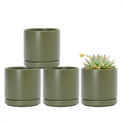 D'vine Dev Set of 4 Small Ceramic Plant Pots, 3.5 Inch Succulent Planter Pot for Plants with