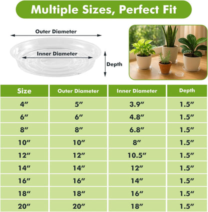 50 Packs 6" Small Clear Plant Saucers for Indoor Outdoor Use Heavy Duty Plastic Plant Trays for