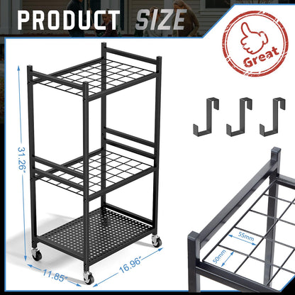 DAOUTIME Garden Organizer With Wheels, Yard Tower Rack for Garage Storage, Up to 35 Long-Handled