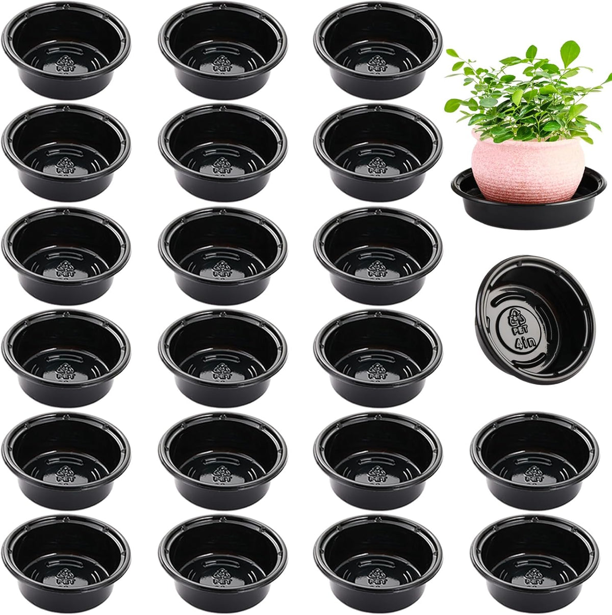 Plant Saucer 20 Pack Plant Trays for Pots 4 Inch Plastic Plant Saucers for Outdoors and Indoors