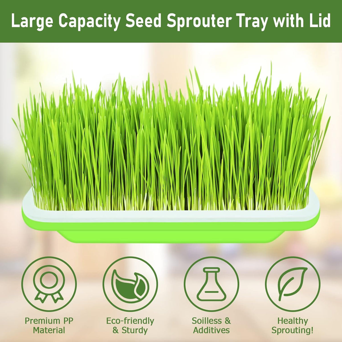 Legigo 10 Pack Green Seed Sprouter Trays- Soil-Free Cultivation Germination Tray, BPA Free Nursery
