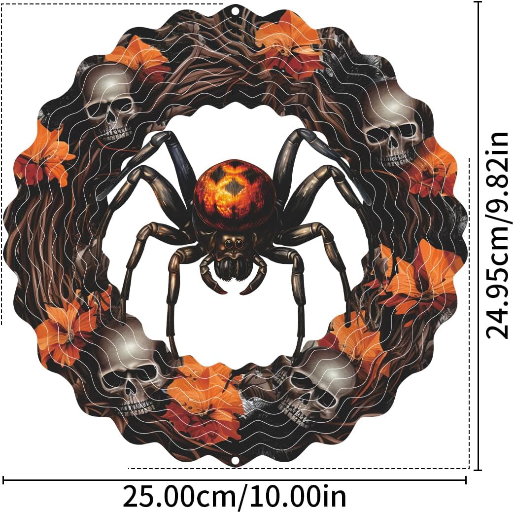 Spider Metal Wind Spinner 3D Hanging Halloween Wind Spinners Decor Skeleton Skull Metal Wind