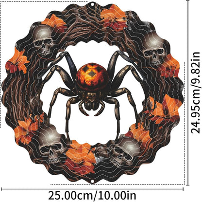 Spider Metal Wind Spinner 3D Hanging Halloween Wind Spinners Decor Skeleton Skull Metal Wind