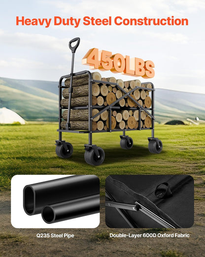 VEVOR 400L/450lbs Large Collapsible Double Decker Wagon, Foldable Heavy Duty Beach Wagon Cart with