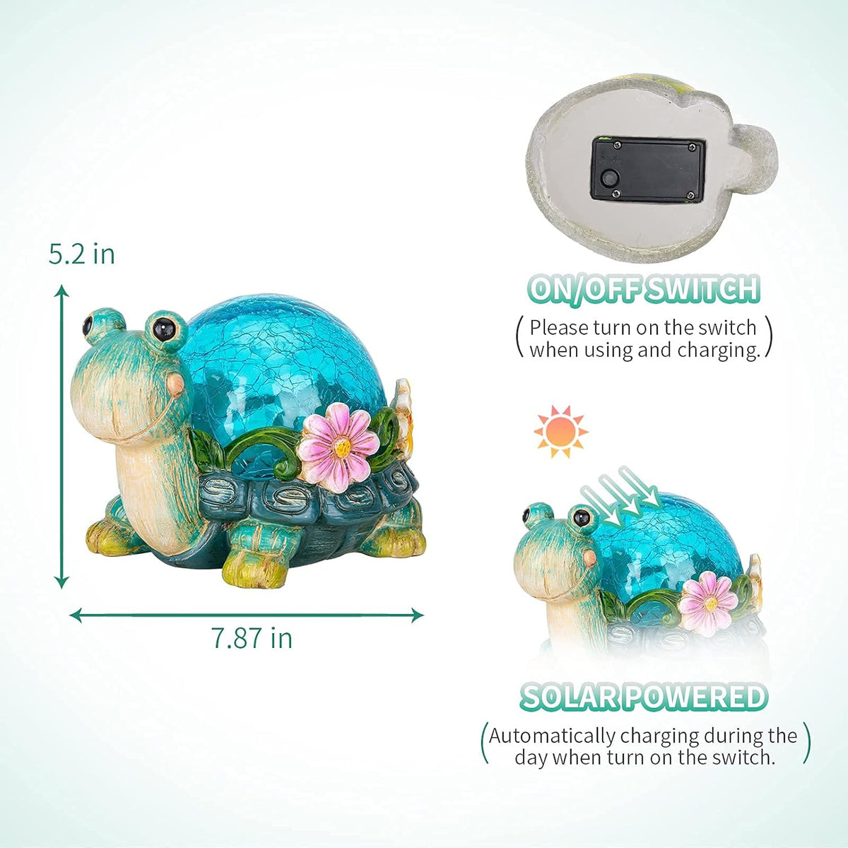 Afirst Garden Turtle Statue Outdoor Decor - Resin Outdoor Figurine Glass Solar Lights Indoor