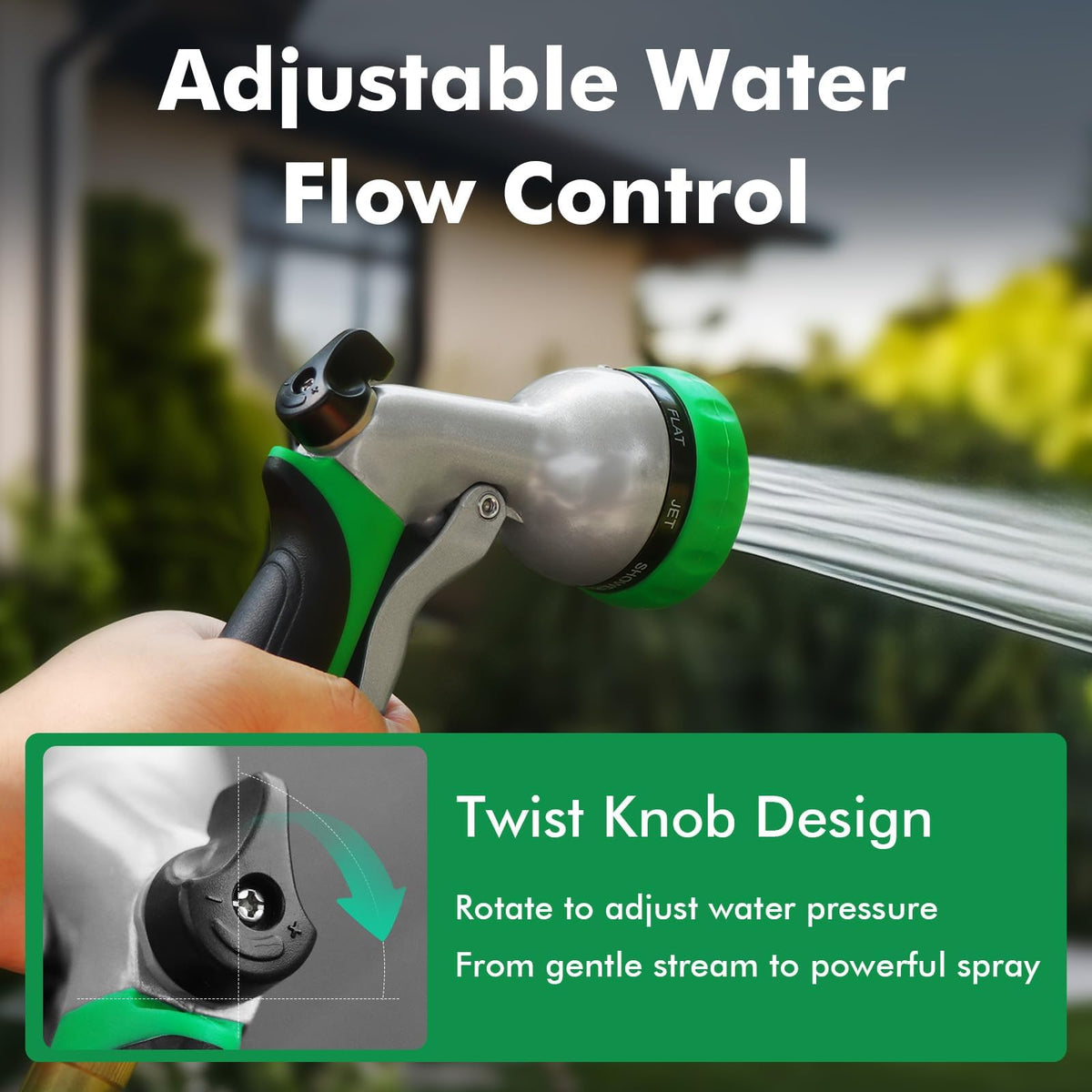 RESTMO Garden Hose Nozzle, Heavy Duty Metal Water Hose Nozzle with 7 Adjustable Spray Patterns