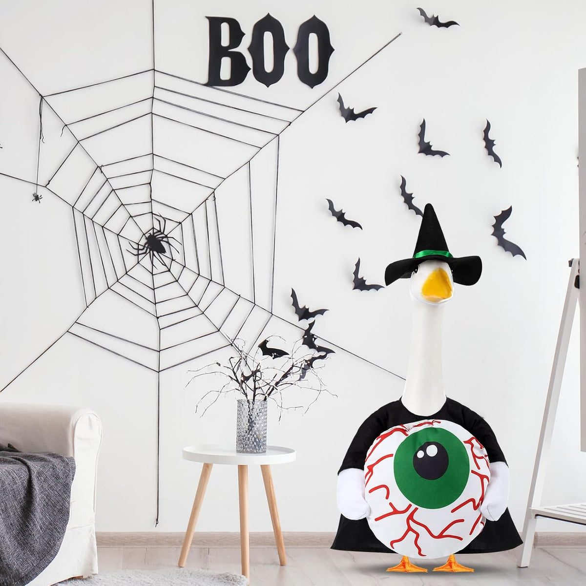 Sanwuta 1 Set Halloween Porch Goose Outfit Eyeball Pillow Design with Hat for 23" Lawn Cement Goose