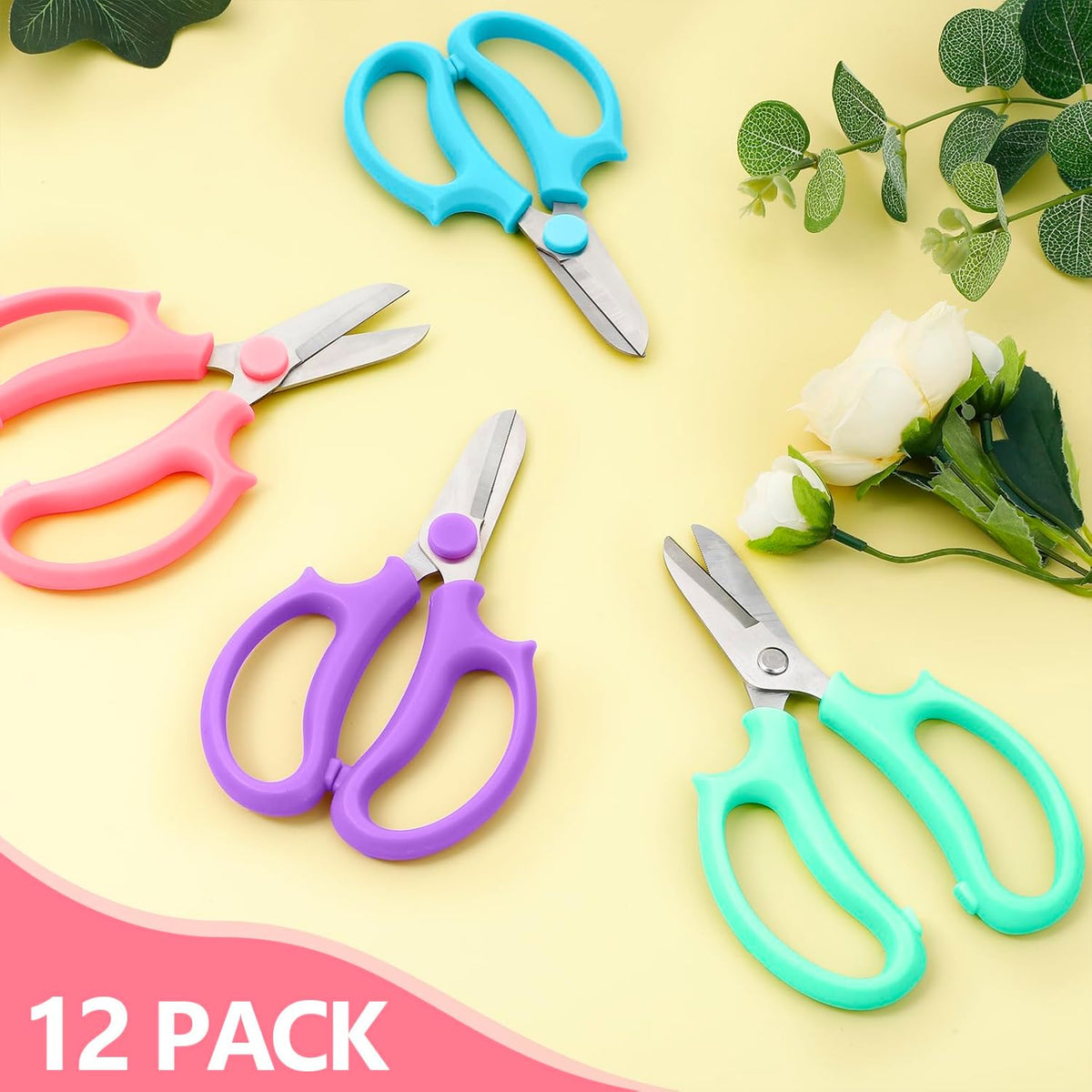 12 Pcs Flower Scissors, Stainless Steel Floral Shear, Premium Garden Pruning Shears, Sharp Garden