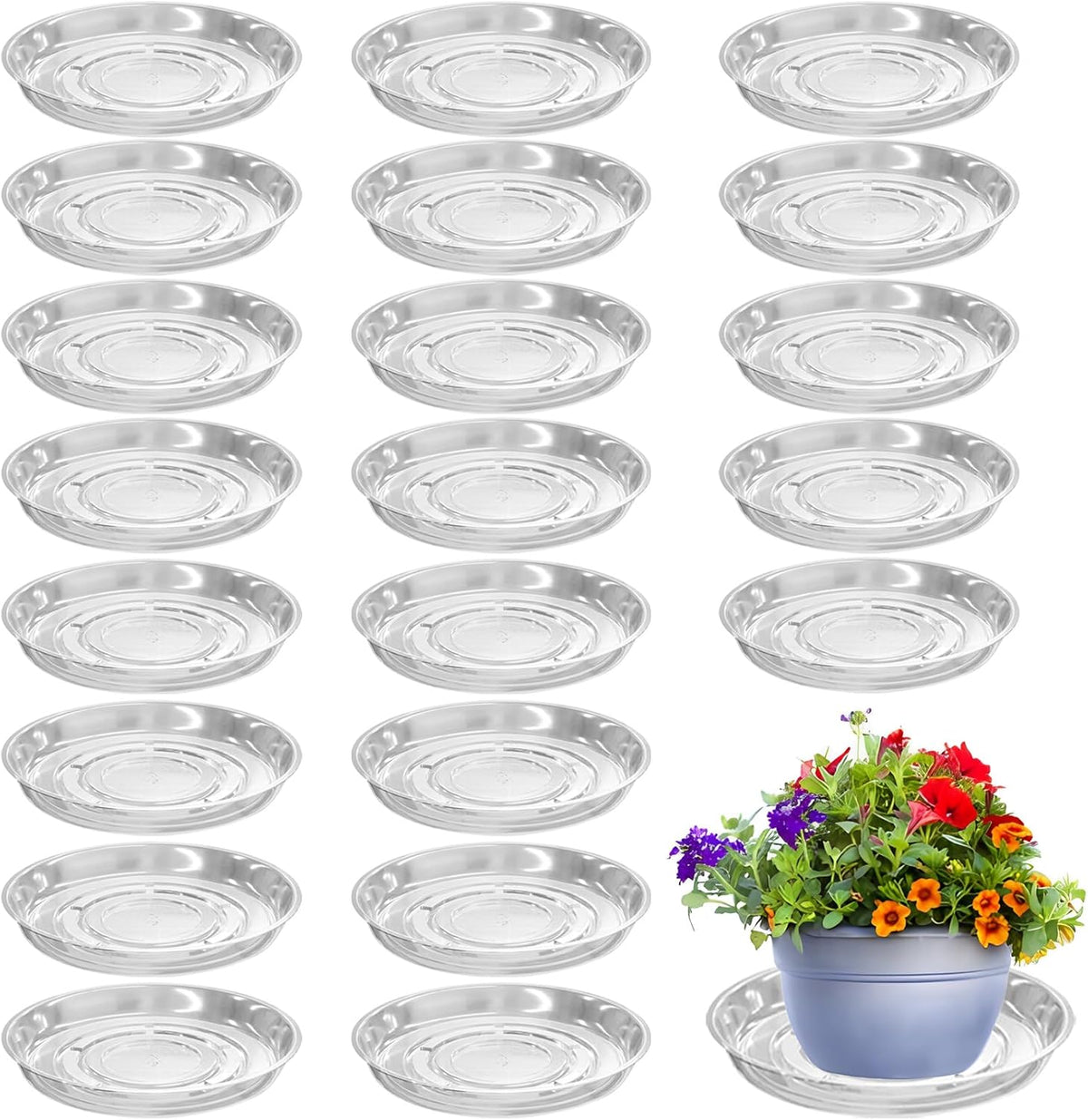 20 Packs 8 Inches Clear Plant Saucers for Indoor Outdoor Use Heavy Duty Plastic Plant Trays for