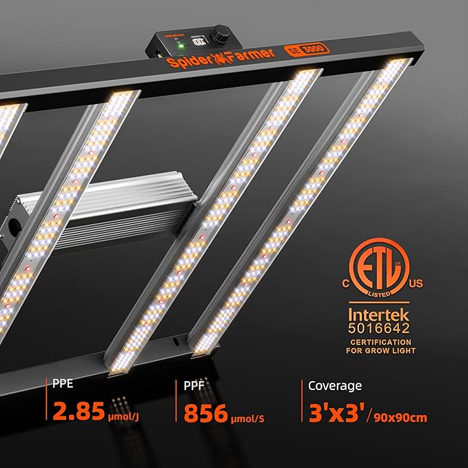 Spider Farmer SE3000 LED Grow Lights 300W, Samsung LM301H EVO Diodes, 2025 Upgraded Remote App