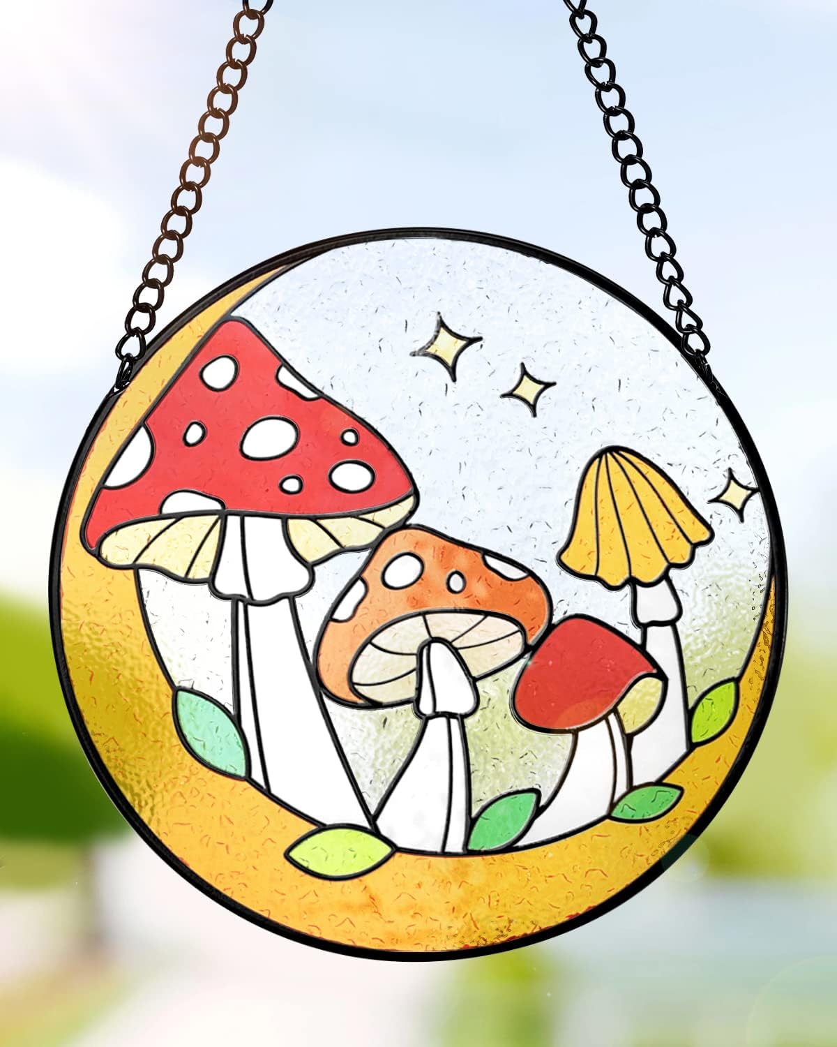 Tuitessine Mushroom Stained Glass Suncatcher Moon Toadstools Window Wall Hanging Ornament