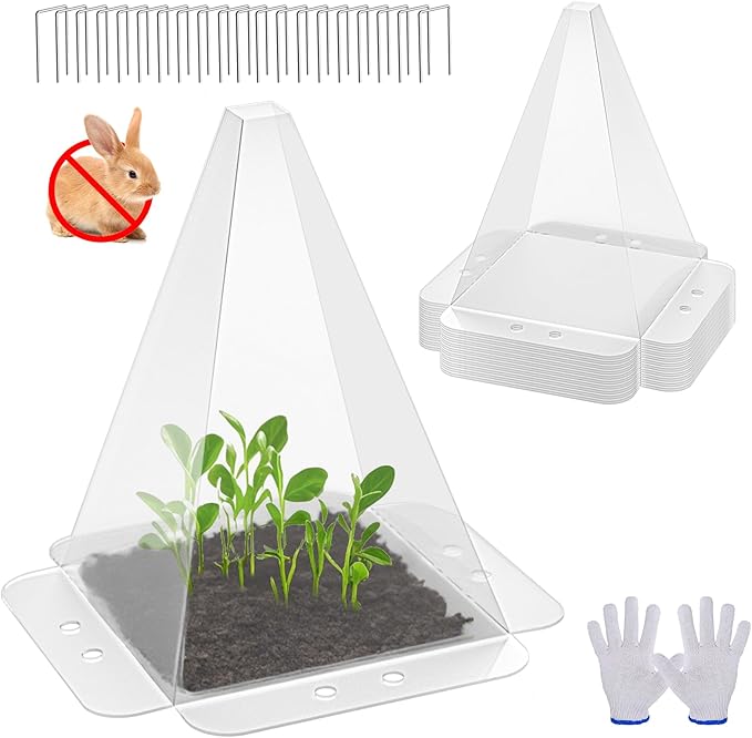 20 Pack Garden Cloches for Plants - Clear Reusable Plastic Seedling Covers with 40 Metal Stakes