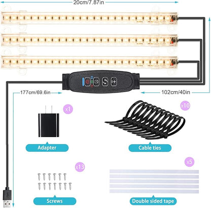 LED Grow Light Strips, Grow Lamps for Indoor Plants Full Spectrum 3000K, 72 LEDs Plant Light with