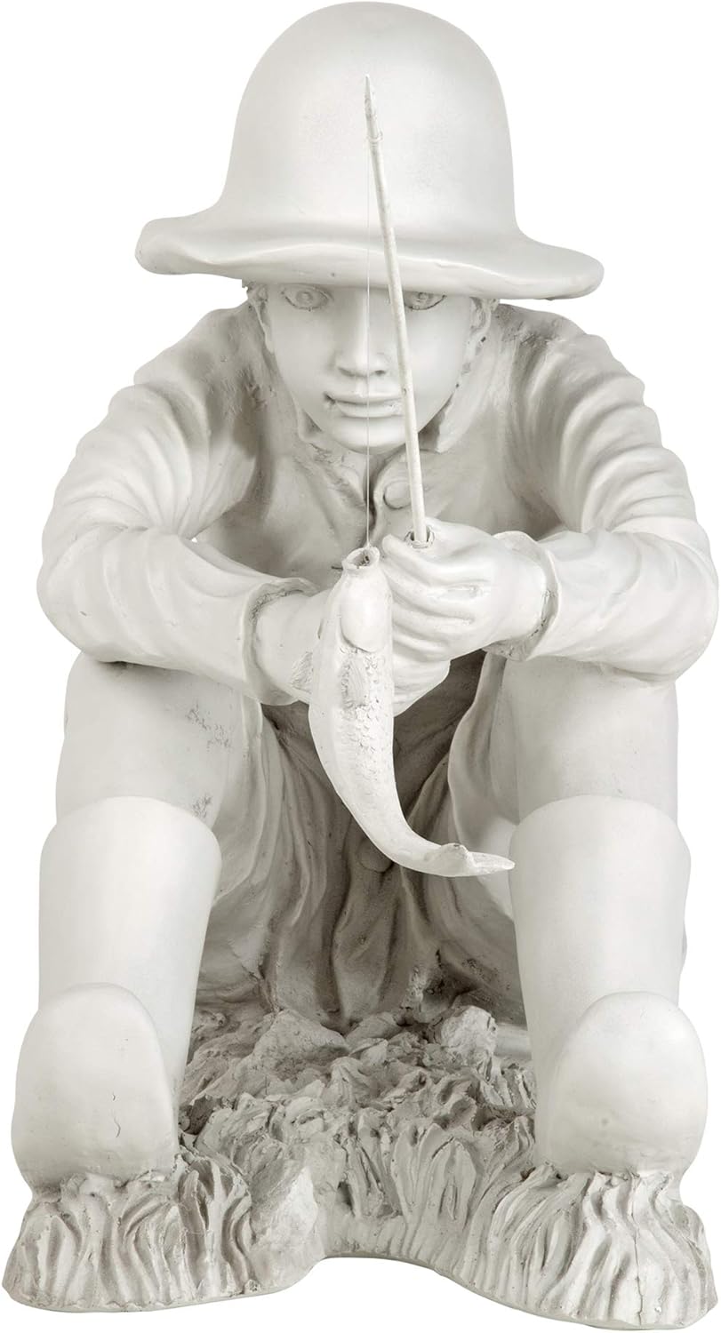 Design Toscano Gone Fishing Fisherman Boy Garden Statue, 17 Inch Tall, Cast Stone Resin, Two Tone