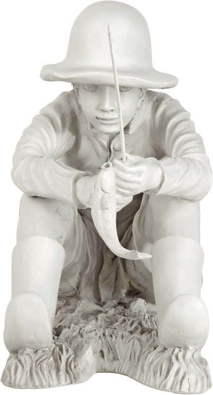 Design Toscano Gone Fishing Fisherman Boy Garden Statue, 17 Inch Tall, Cast Stone Resin, Two Tone