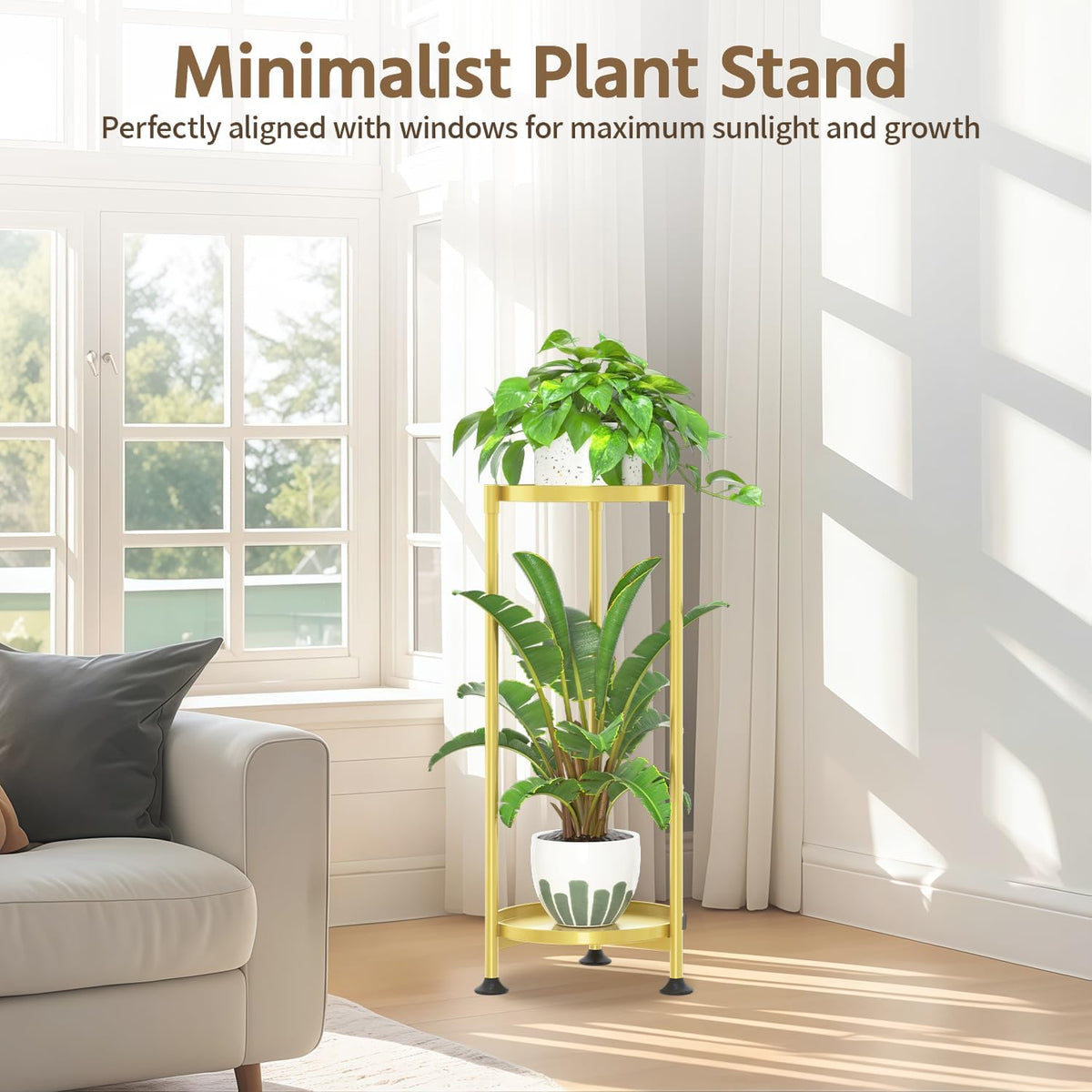 LASZOLA 2 Tier Gold Plant Stand Indoor for Large Tall Heavy Duty Flower Planter, Metal Vertical