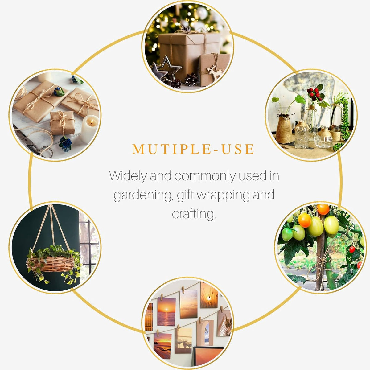 Garden Twine 3mm, 328 Feet Natural Jute Twine for Garden, Crafts, Gifts Wrapping, Packing and Home
