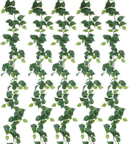 mizii 5 Pack 365" Artificial Scindaps Vines Garland Fake Vine with Silk Green Leaves Faux Hanging