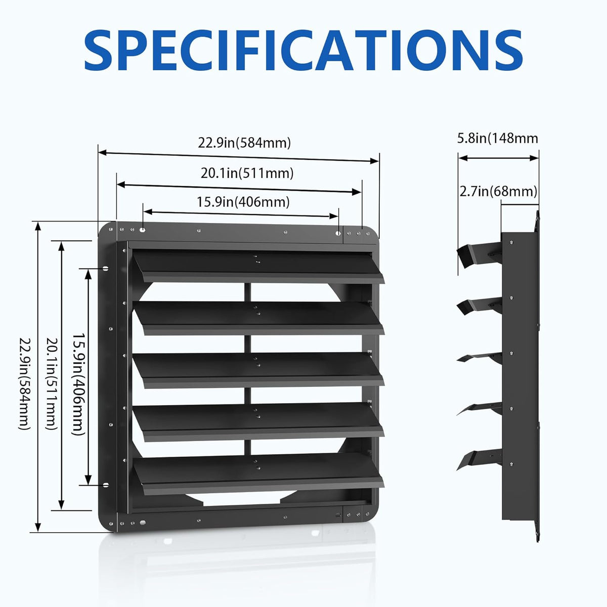 20 Inch Galvanized Sheet Spraying Automatic Exhaust Shutter Louver Vent (No Fan Blades and Motor)