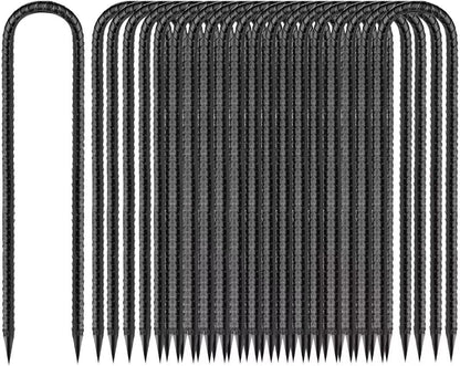 Rebar-Stakes-12-Inch, Ground Stakes Heavy Duty U-Hook Black Coated Anti-Rust Heavy Duty Ground