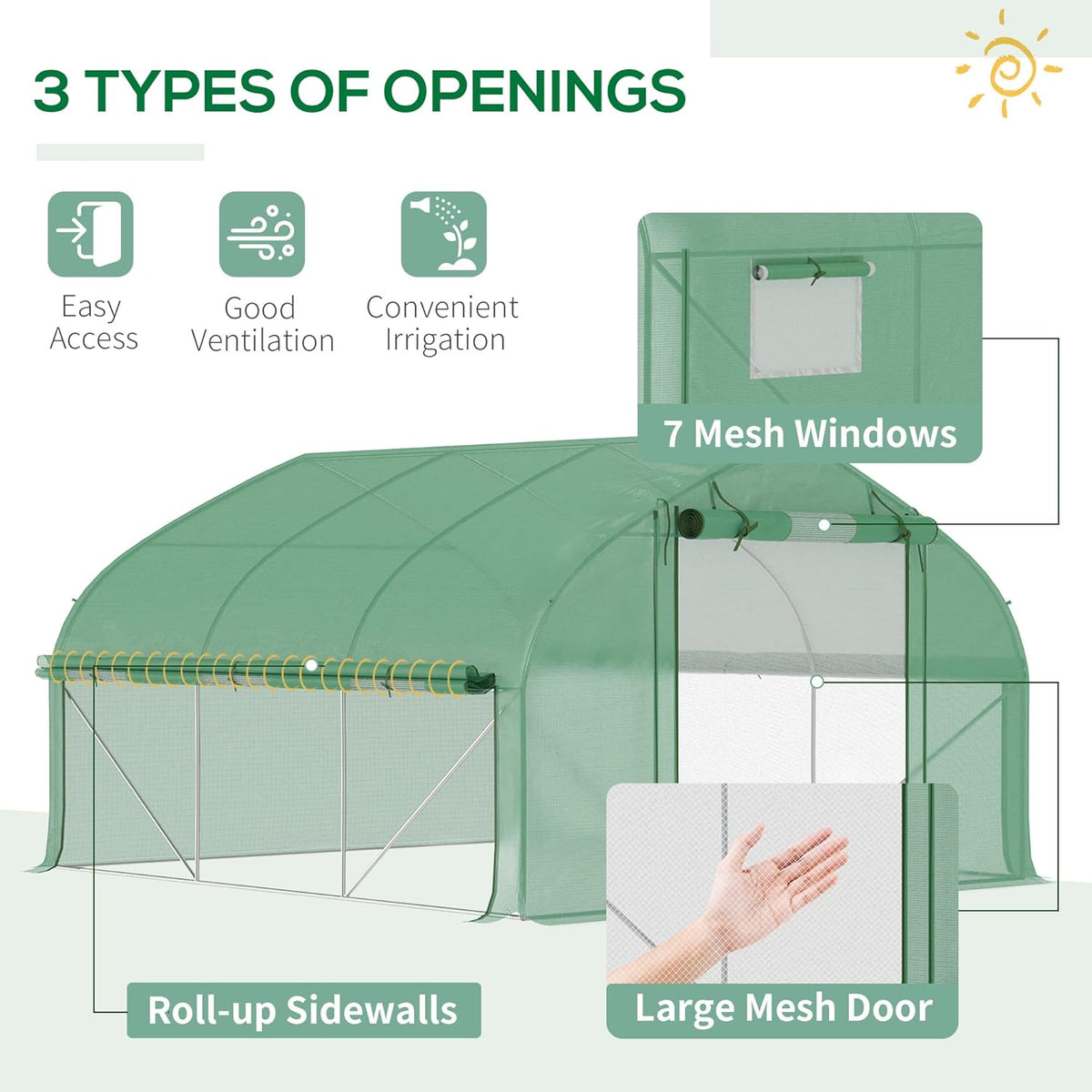Outsunny 11.5' x 10' x 6.5' Walk-in Tunnel Greenhouse, Green House with Zippered Mesh Door, 7 Mesh