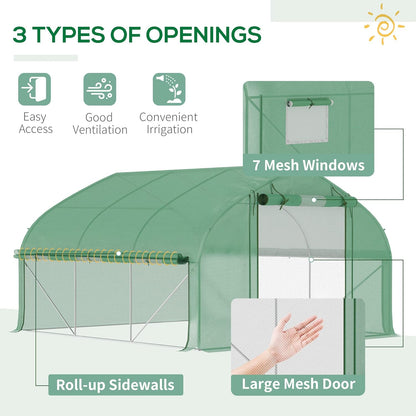 Outsunny 11.5' x 10' x 6.5' Walk-in Tunnel Greenhouse, Green House with Zippered Mesh Door, 7 Mesh