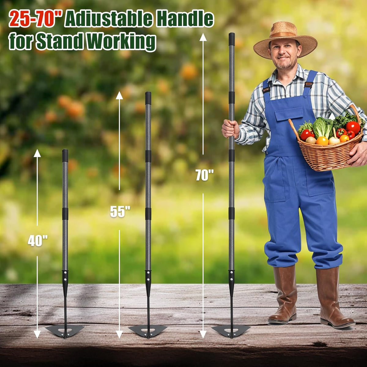 Hardened Hollow Hoe with Long Handle 48 inch Heavy Duty Garden Hoe Tool - Ergonomic Weeding Tool