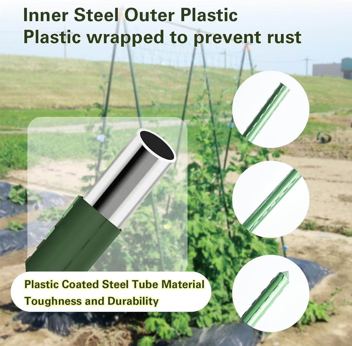 Plant Stakes 57 inch, Approx 5ft Steel Garden Stakes 25 Pack, Sturdy Plant Support for Climbing