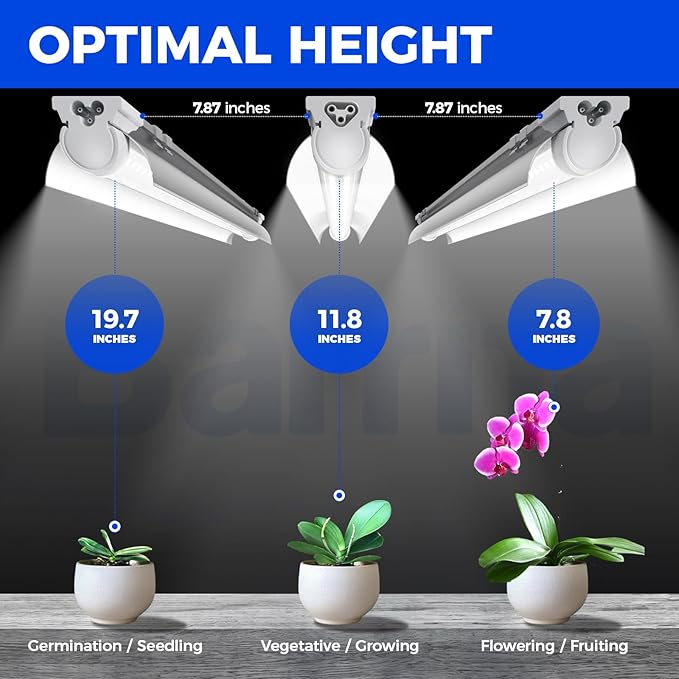 Barrina T8 Grow Lights for Indoor Plants, 5000K White Full Spectrum Grow Light Strip, 60W(4 x 15W)