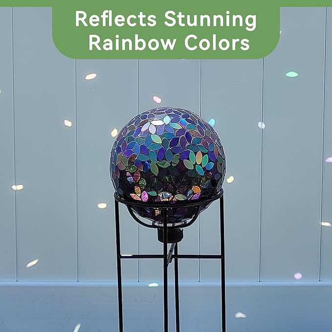 Lily's Home Colorful Mosaic Glass Gazing Ball, Designed with a Stunning Holographic Petal Mosaic