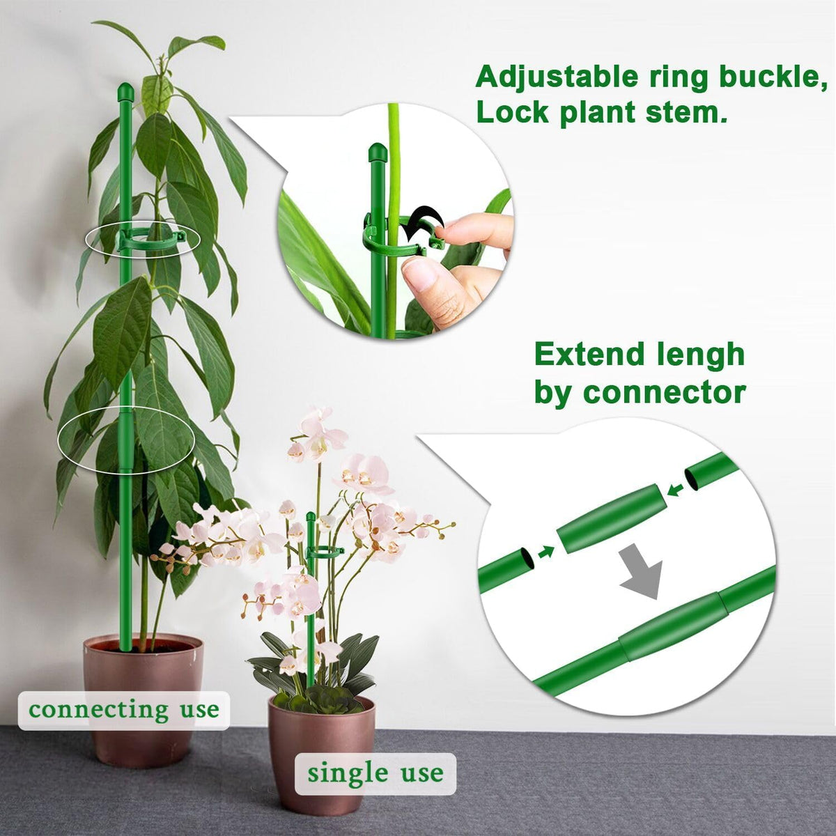 Plant Stakes 17inch &11inch SupKing Adjustable Length Plant Support Stake 16Pcs Green Orchid Stick