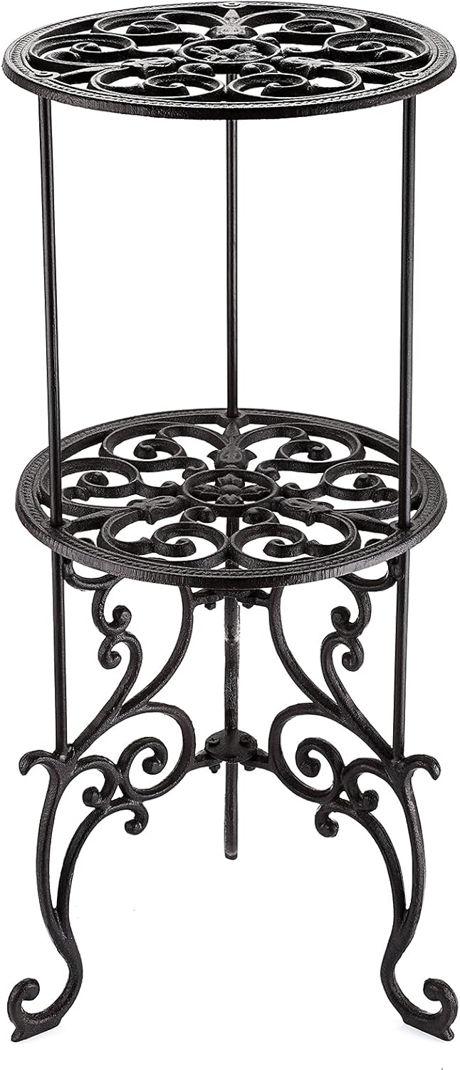 OwnMy Heavy Duty 2 Tiers Cast Iron Plant Stand, Vintage Iron Flower Pot Holder, 2 Layers Tall