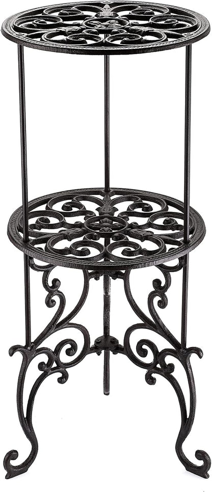 OwnMy Heavy Duty 2 Tiers Cast Iron Plant Stand, Vintage Iron Flower Pot Holder, 2 Layers Tall
