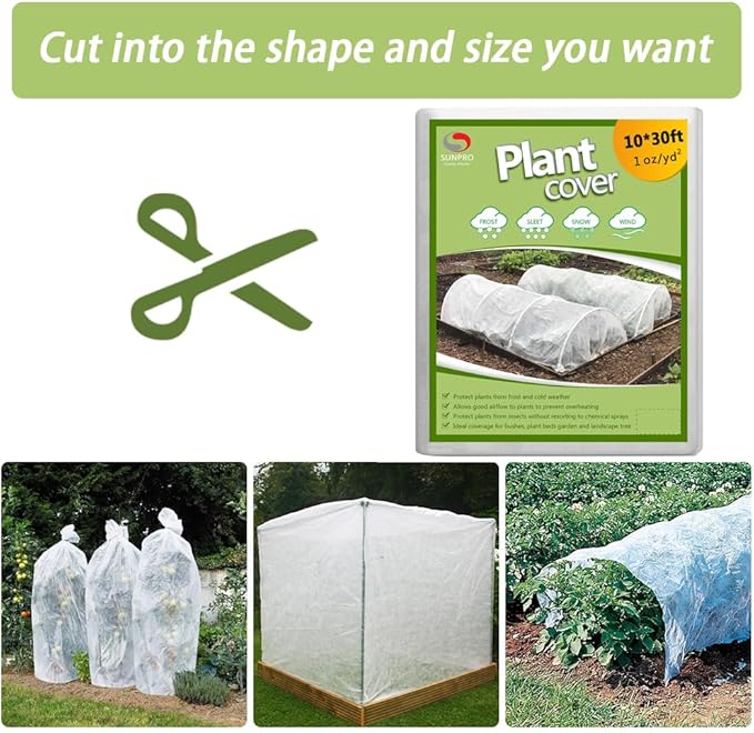 Plant Covers Freeze Protection,10Ft x 30Ft 1.0 oz/yd² Reusable Floating Row Cover, Freeze