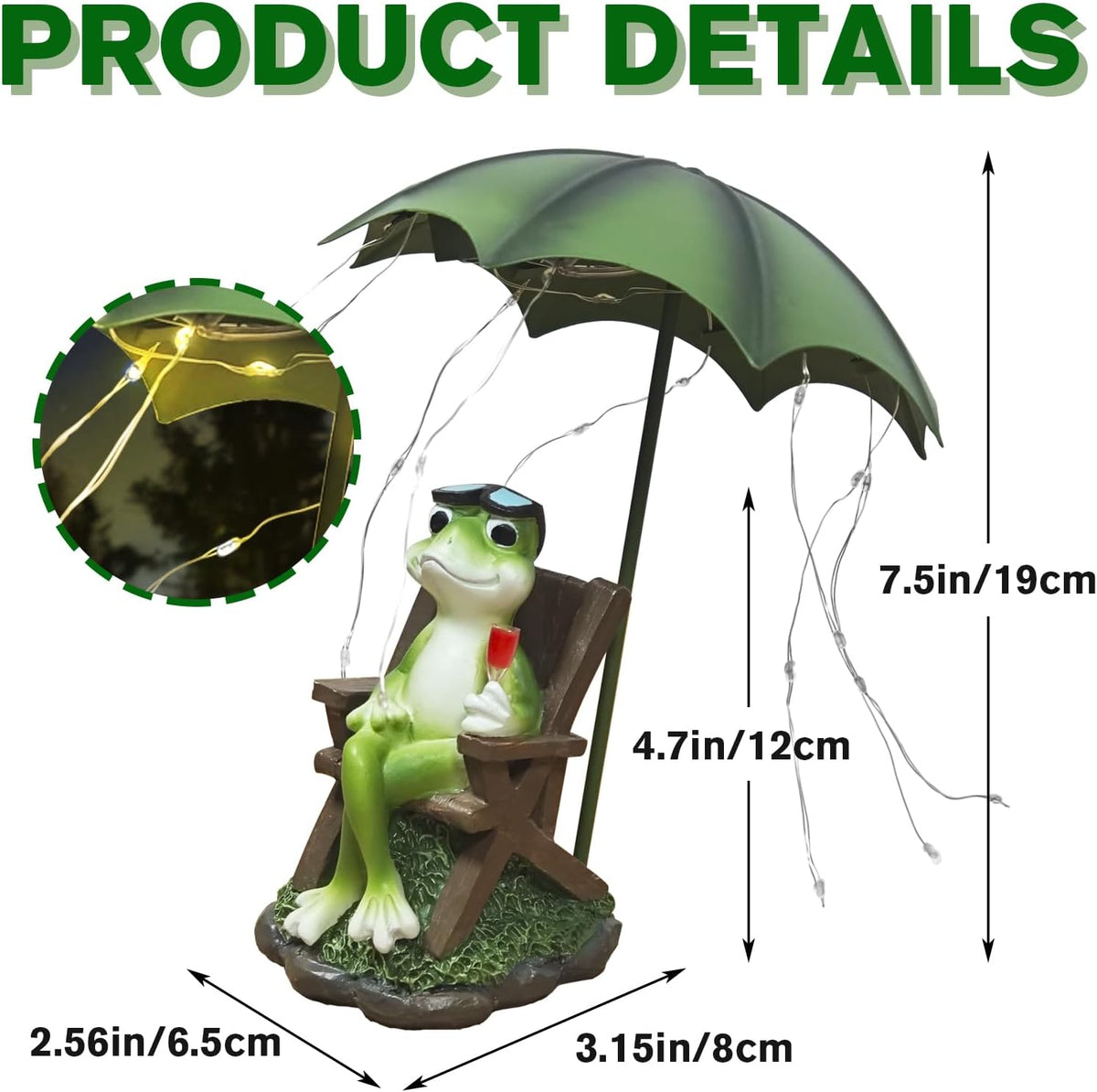 Solar Frog Outdoor Garden Statues Yard Decor - Solar Lantern LED Red Wine Frogs Umbrella Figurine